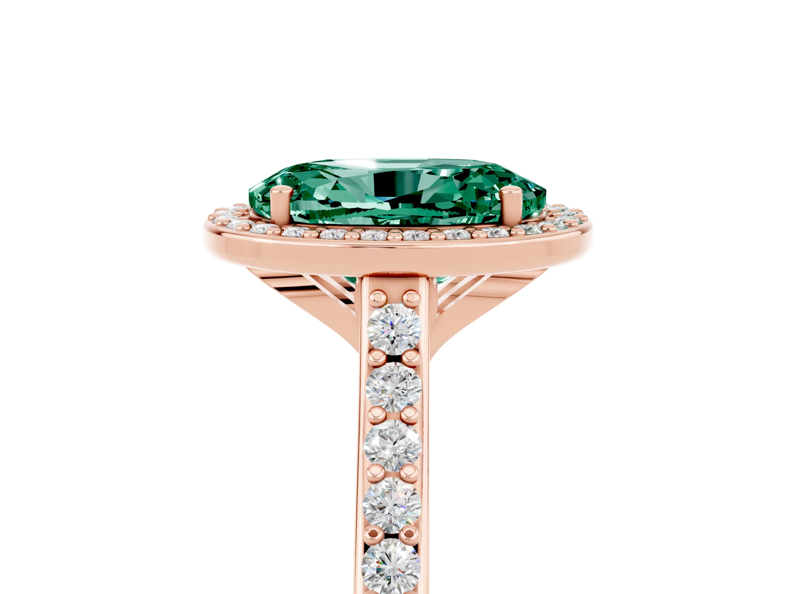 Rose gold Oval Cut Halo Round Diamond Pavé Band with Four-Prong Setting_5