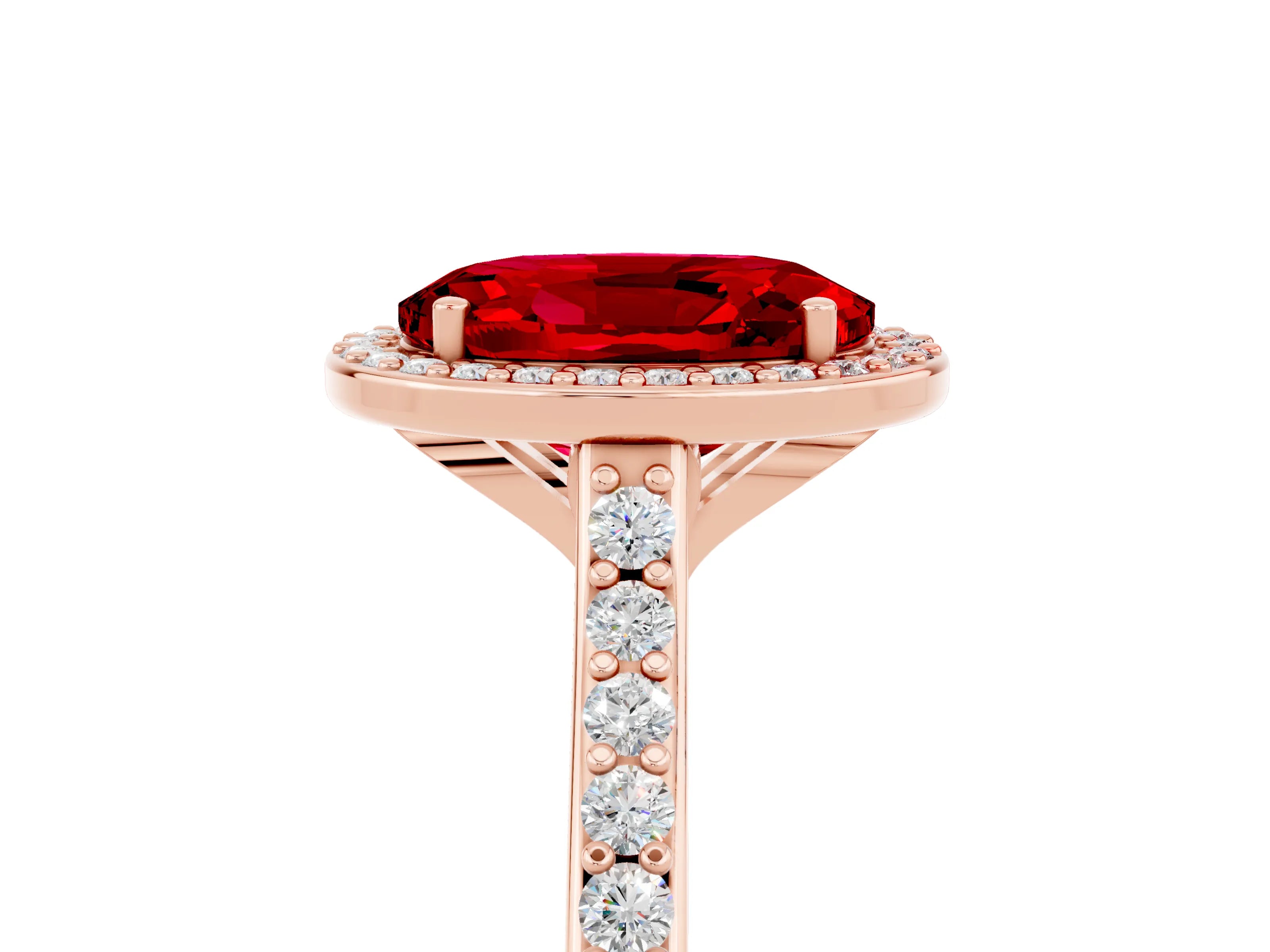 Rose gold Oval Cut Halo Round Diamond Pavé Band with Four-Prong Setting_5