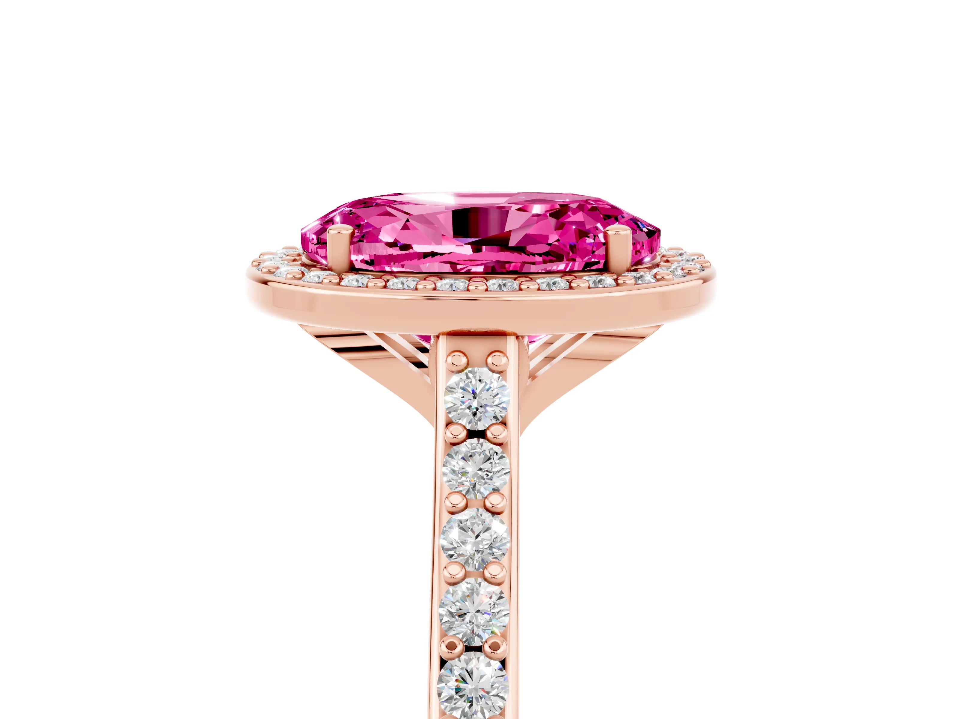 Rose gold Oval Cut Halo Round Diamond Pavé Band with Four-Prong Setting_5