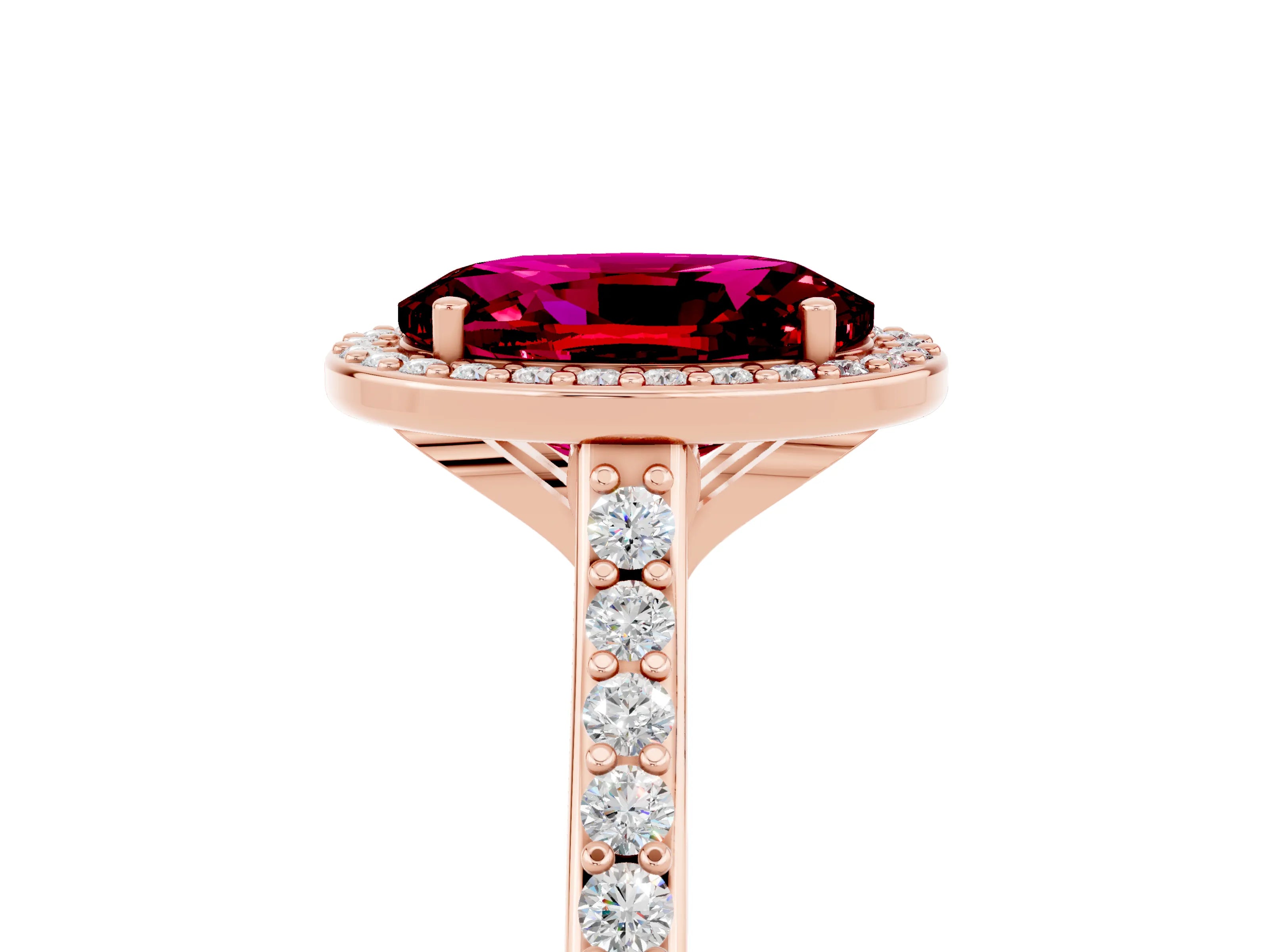 Rose gold Oval Cut Halo Round Diamond Pavé Band with Four-Prong Setting_5