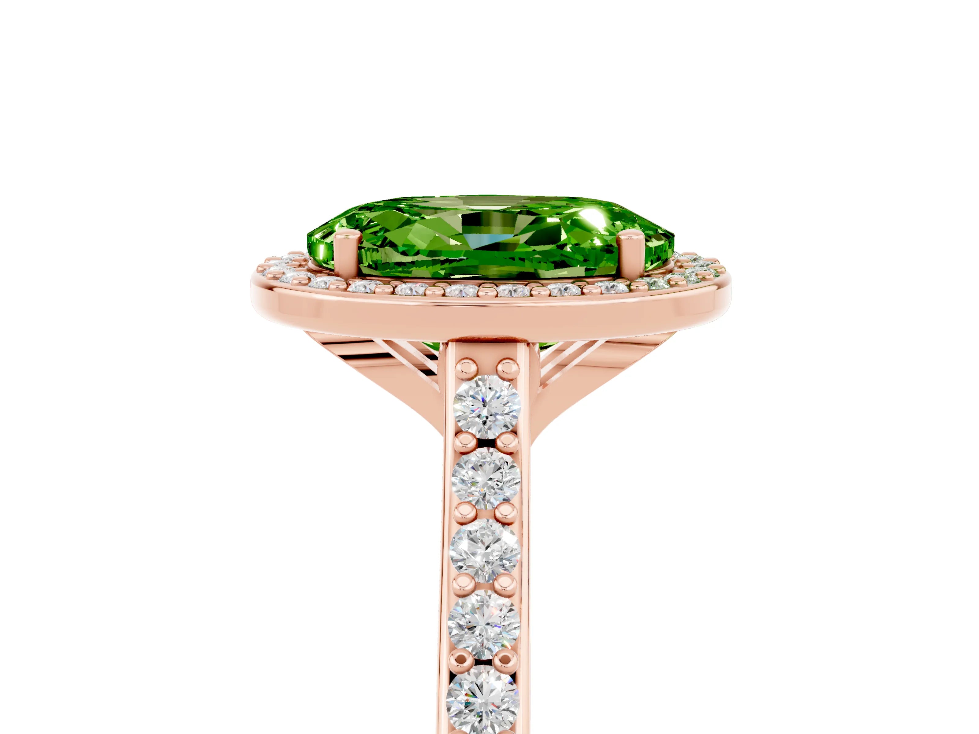 Rose gold Oval Cut Halo Round Diamond Pavé Band with Four-Prong Setting_5