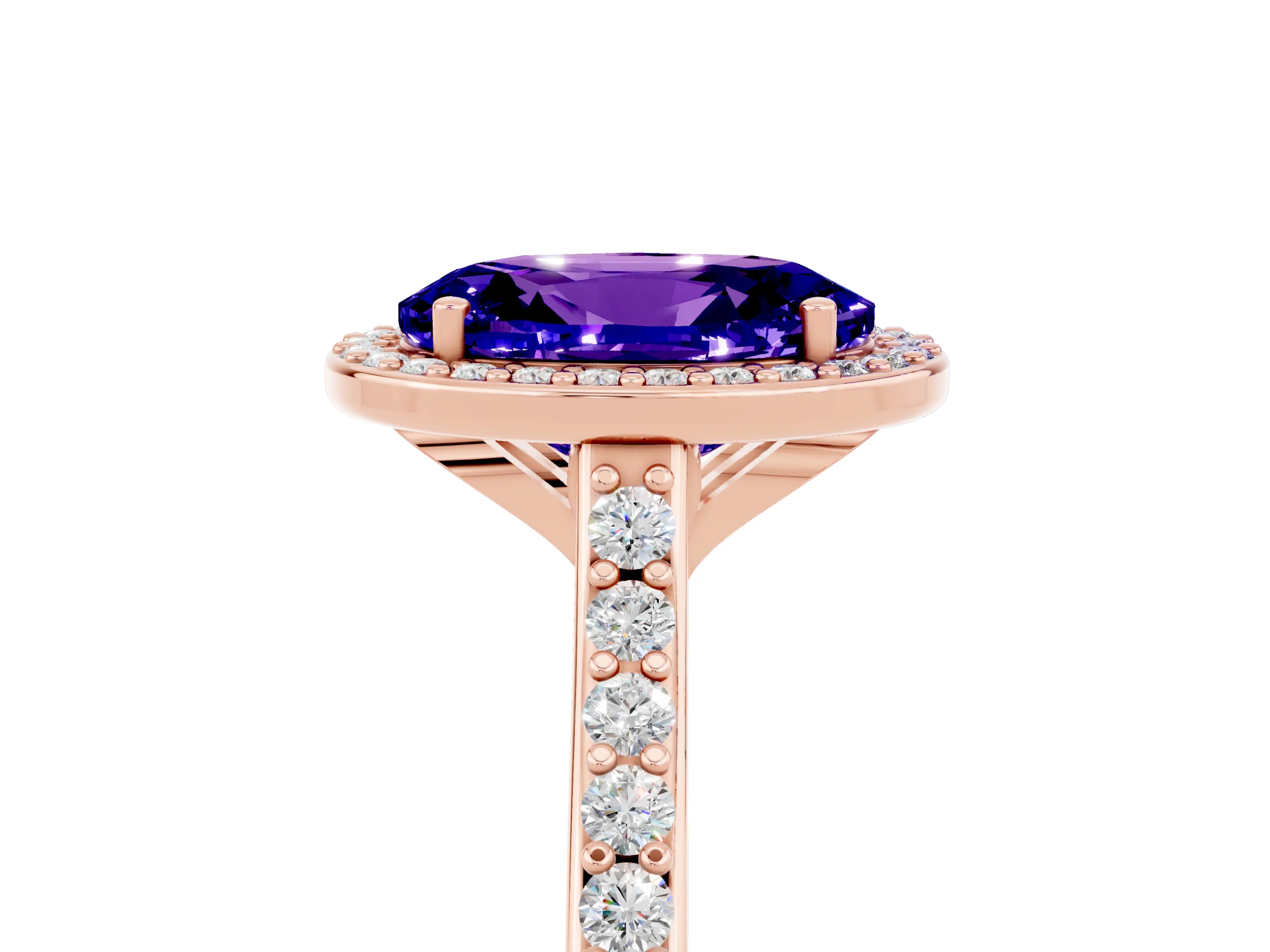 Rose gold Oval Cut Halo Round Diamond Pavé Band with Four-Prong Setting_5