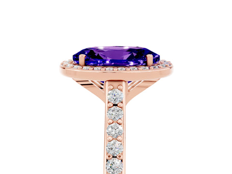 Rose gold Oval Cut Halo Round Diamond Pavé Band with Four-Prong Setting_5