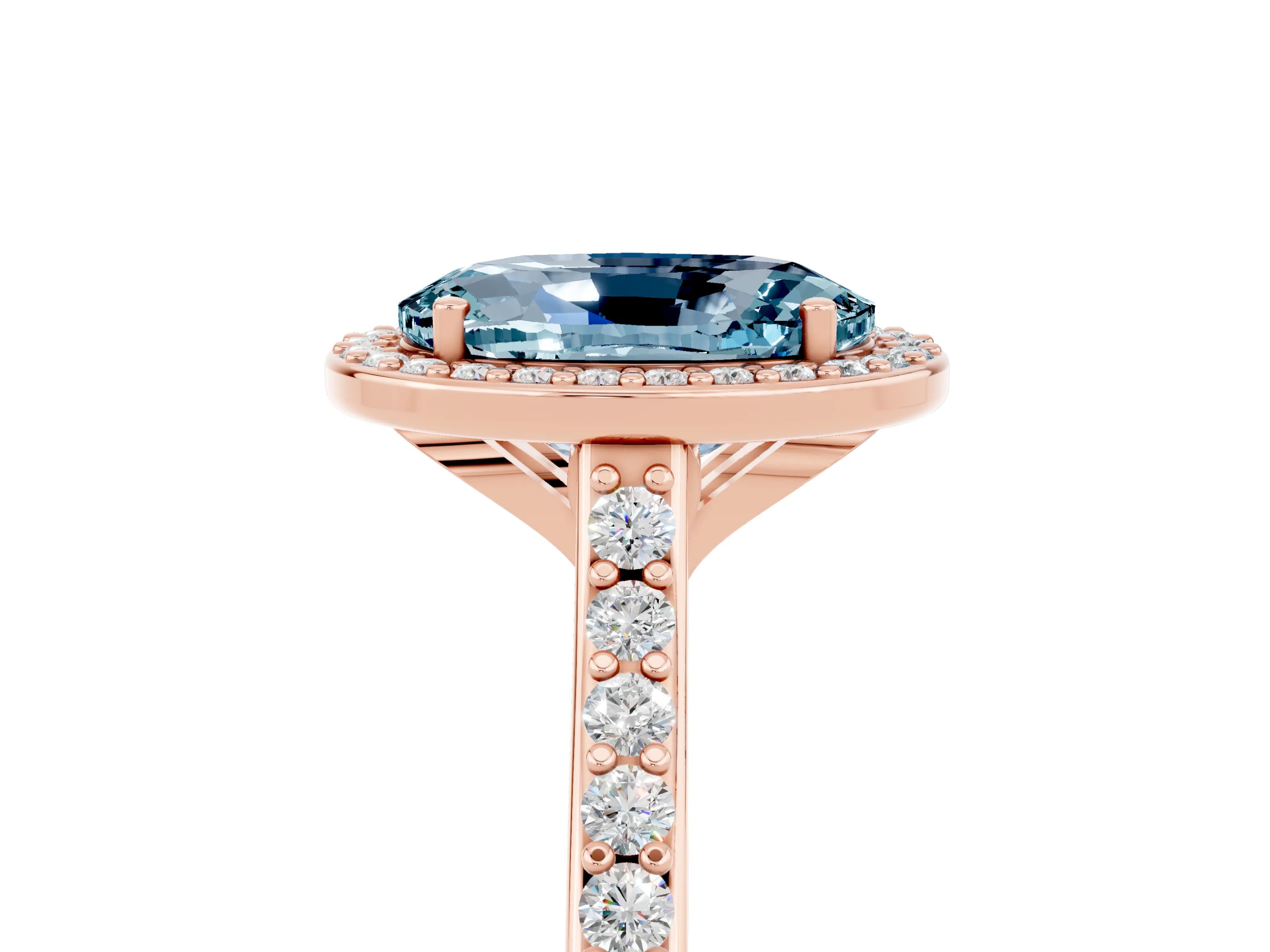 Rose gold Oval Cut Halo Round Diamond Pavé Band with Four-Prong Setting_5