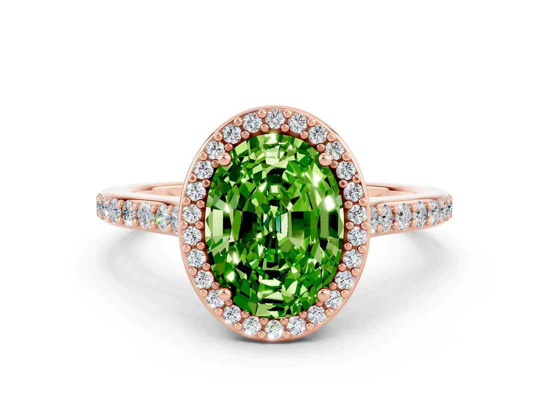Rose gold Oval Cut Halo Round Diamond Pavé Band with Four-Prong Setting