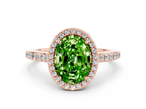 Rose gold Oval Cut Halo Round Diamond Pavé Band with Four-Prong Setting