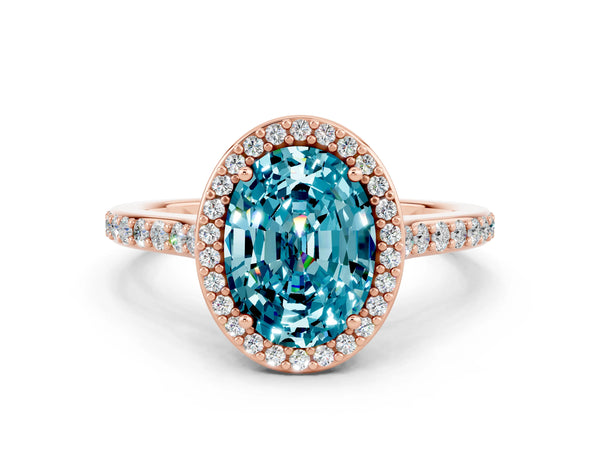 Rose gold Oval Cut Halo Round Diamond Pavé Band with Four-Prong Setting