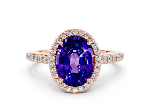 Rose gold Oval Cut Halo Round Diamond Pavé Band with Four-Prong Setting