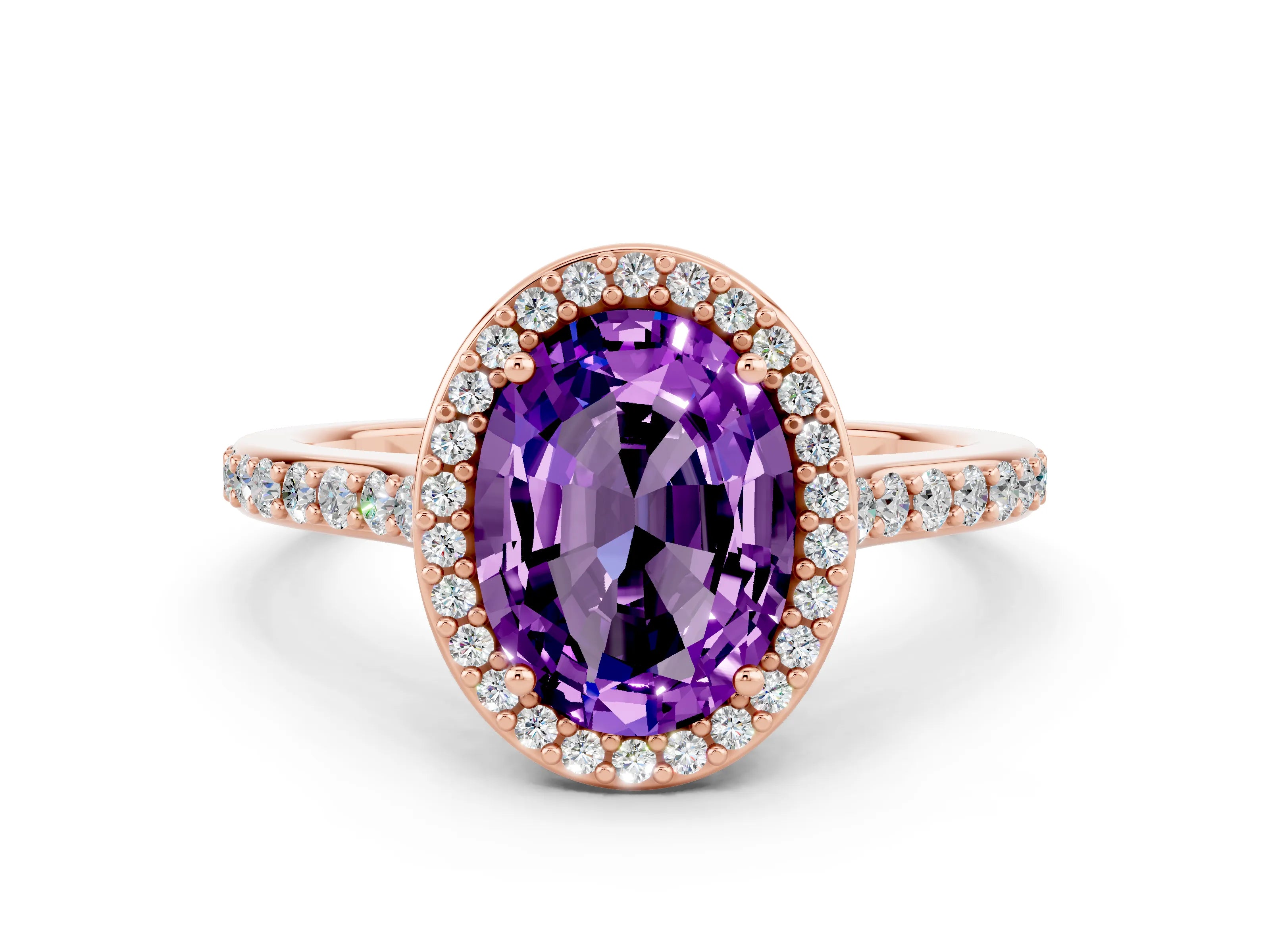 Rose gold Oval Cut Halo Round Diamond Pavé Band with Four-Prong Setting