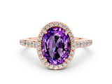 Rose gold Oval Cut Halo Round Diamond Pavé Band with Four-Prong Setting