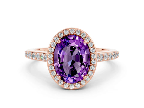 Rose gold Oval Cut Halo Round Diamond Pavé Band with Four-Prong Setting