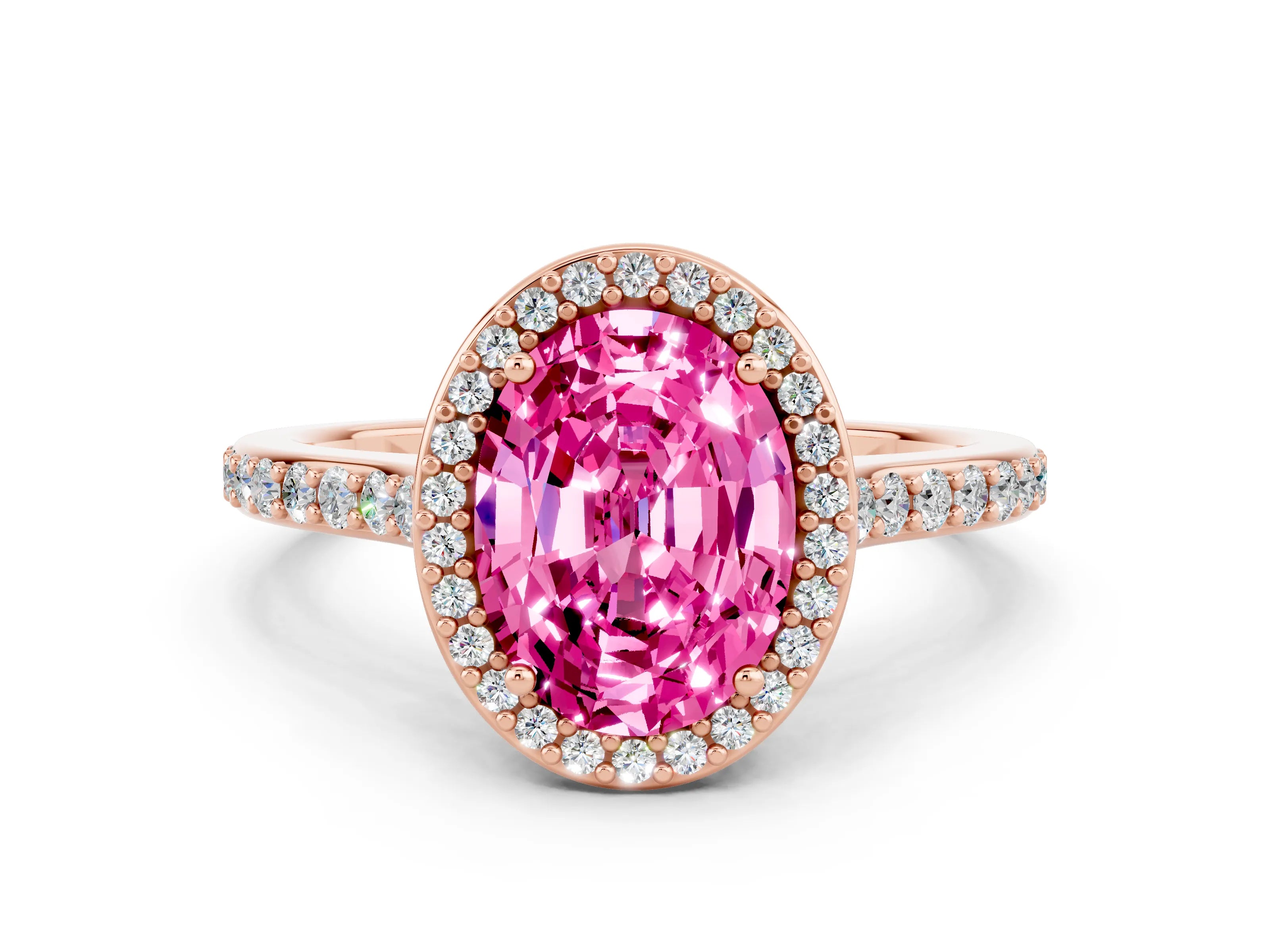 Rose gold Oval Cut Halo Round Diamond Pavé Band with Four-Prong Setting