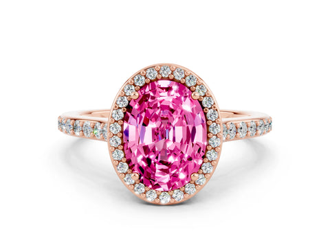 Rose gold Oval Cut Halo Round Diamond Pavé Band with Four-Prong Setting