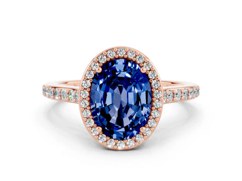 Rose gold Oval Cut Halo Round Diamond Pavé Band with Four-Prong Setting
