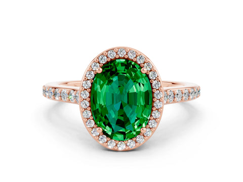 Rose gold Oval Cut Halo Round Diamond Pavé Band with Four-Prong Setting