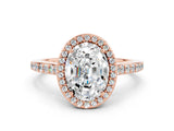 Rose gold Oval Cut Halo Round Diamond Pavé Band with Four-Prong Setting