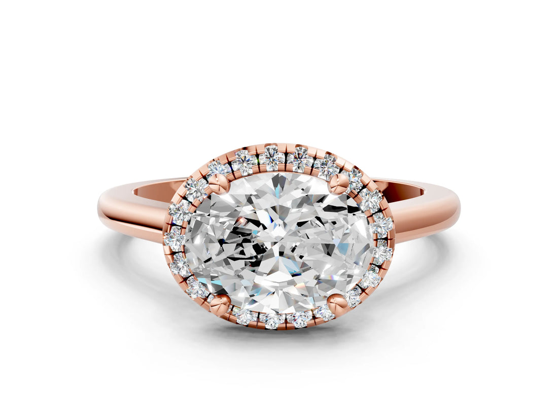 Rose gold Oval Cut Halo Round Diamond Solitaire Engagement Ring with Pave Band and Four-Prong Setting_19