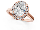 Rose gold Oval Cut Halo Round Diamond Solitaire Ring with Pavé Band and Four-Prong Setting_1