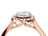Rose gold Oval Cut Halo Round Diamond Solitaire Ring with Pavé Band and Four-Prong Setting_4