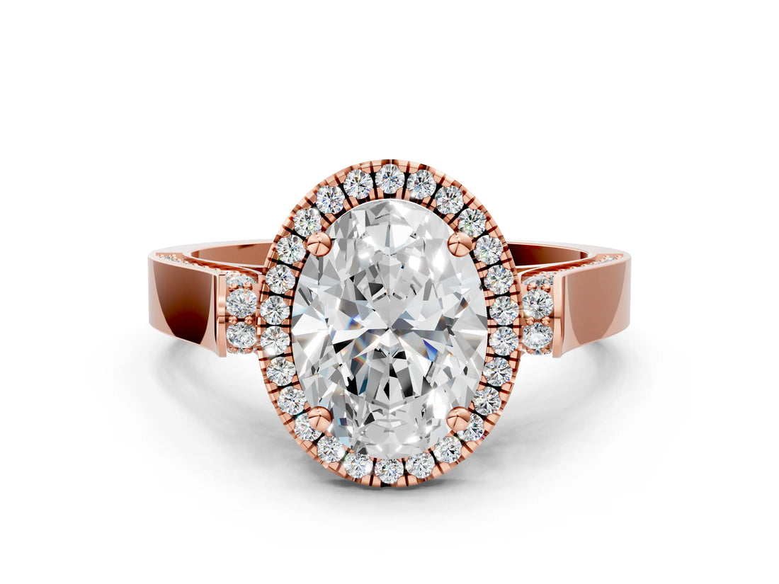Rose gold Oval Cut Halo Round Diamond Twist Band with Four-Prong Setting_15