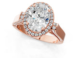 Rose gold Oval Cut Halo Round Diamond Twist Band with Four-Prong Setting_16