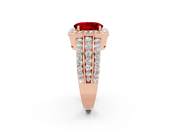 Rose gold Oval Cut Halo Ruby Ring with Round  Split Shank and Prong Setting