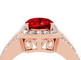 Rose gold Oval Cut Halo Ruby Ring with Split Shank and Four-Prong Setting_4
