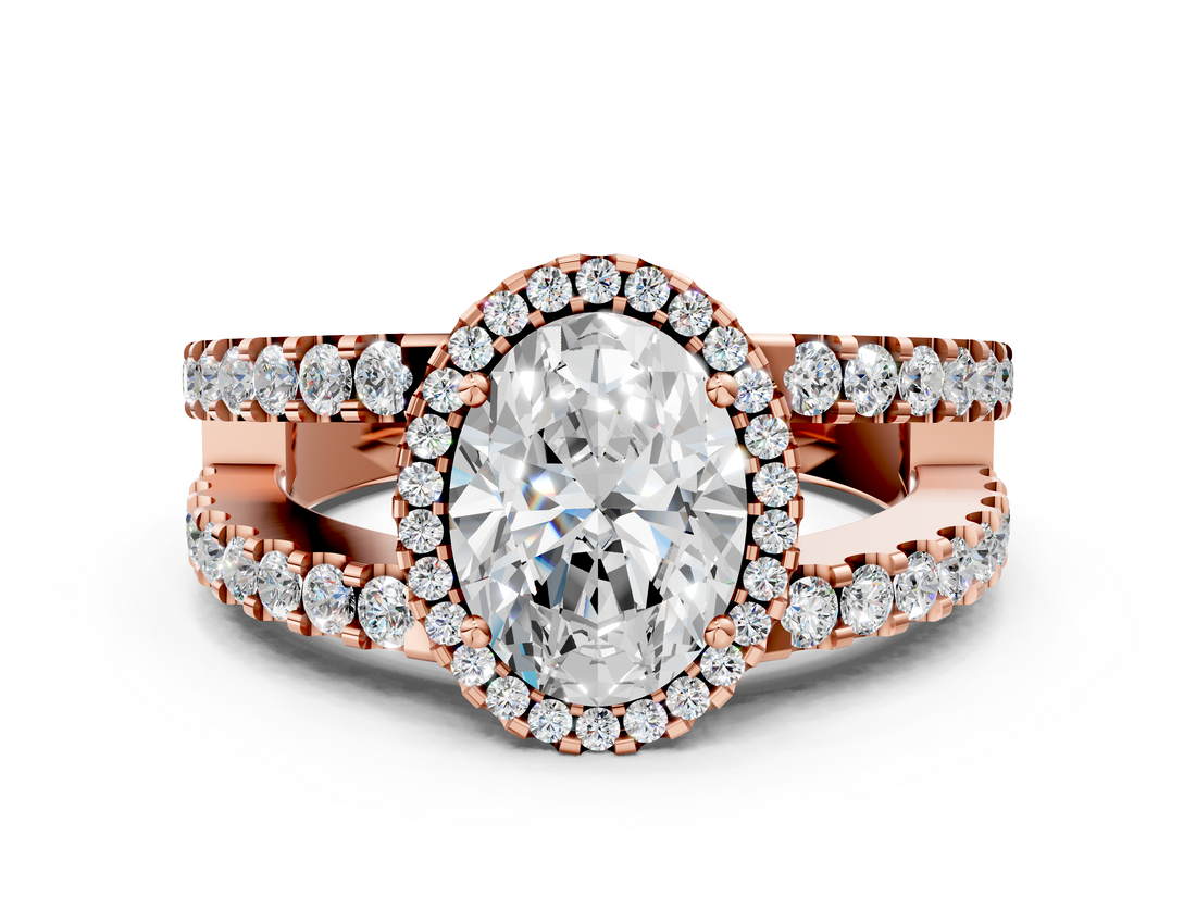 Rose gold Oval Cut Halo Split Shank Diamond Ring with Four-Prong Setting_64