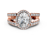 Rose gold Oval Cut Halo Split Shank Diamond Ring with Four-Prong Setting_64