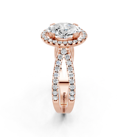 Rose gold Oval Cut Halo Split Shank Pave Set Ring_25