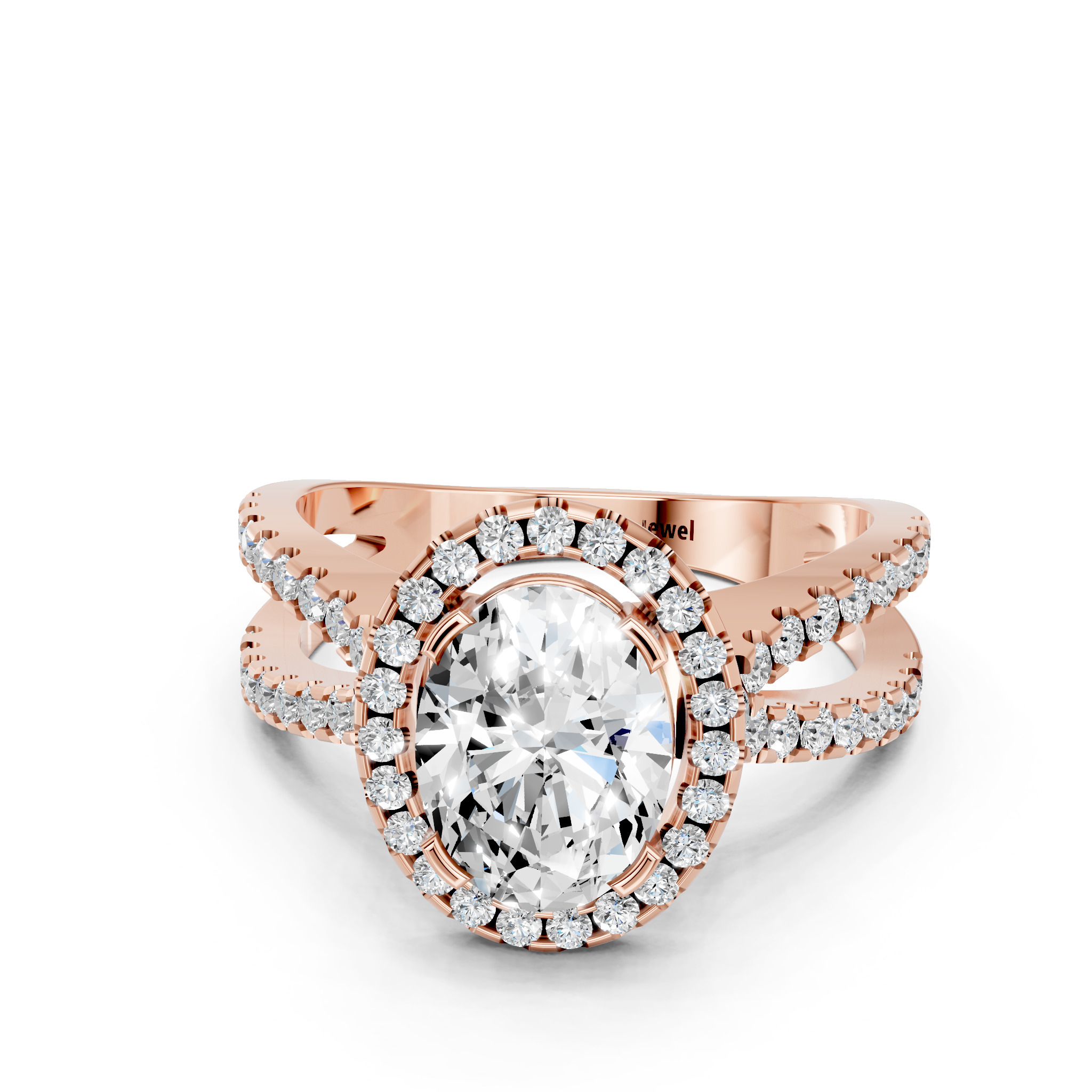 Rose gold Oval Cut Halo Split Shank Pave Set Ring_32