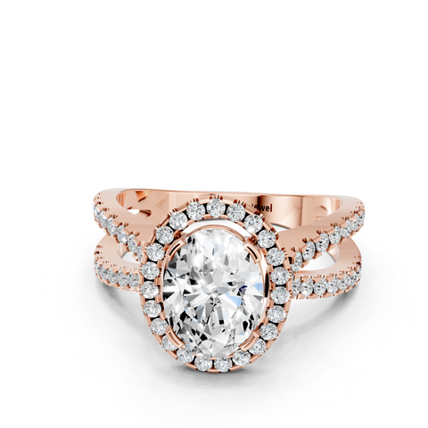 Rose gold Oval Cut Halo Split Shank Pave Set Ring_32