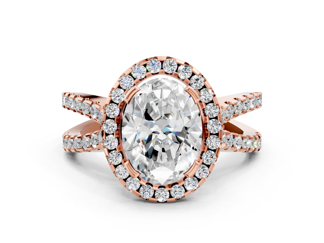 Rose gold Oval Cut Halo Split Shank Pave Set Ring_66