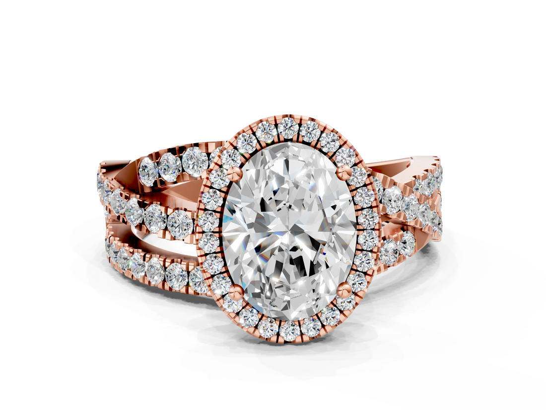 Rose gold Oval Cut Halo Split Shank Prong Setting Ring_73
