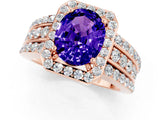 Rose gold Oval Cut Halo Tanzanite Ring with Split Shank and Four-Prong Setting_1