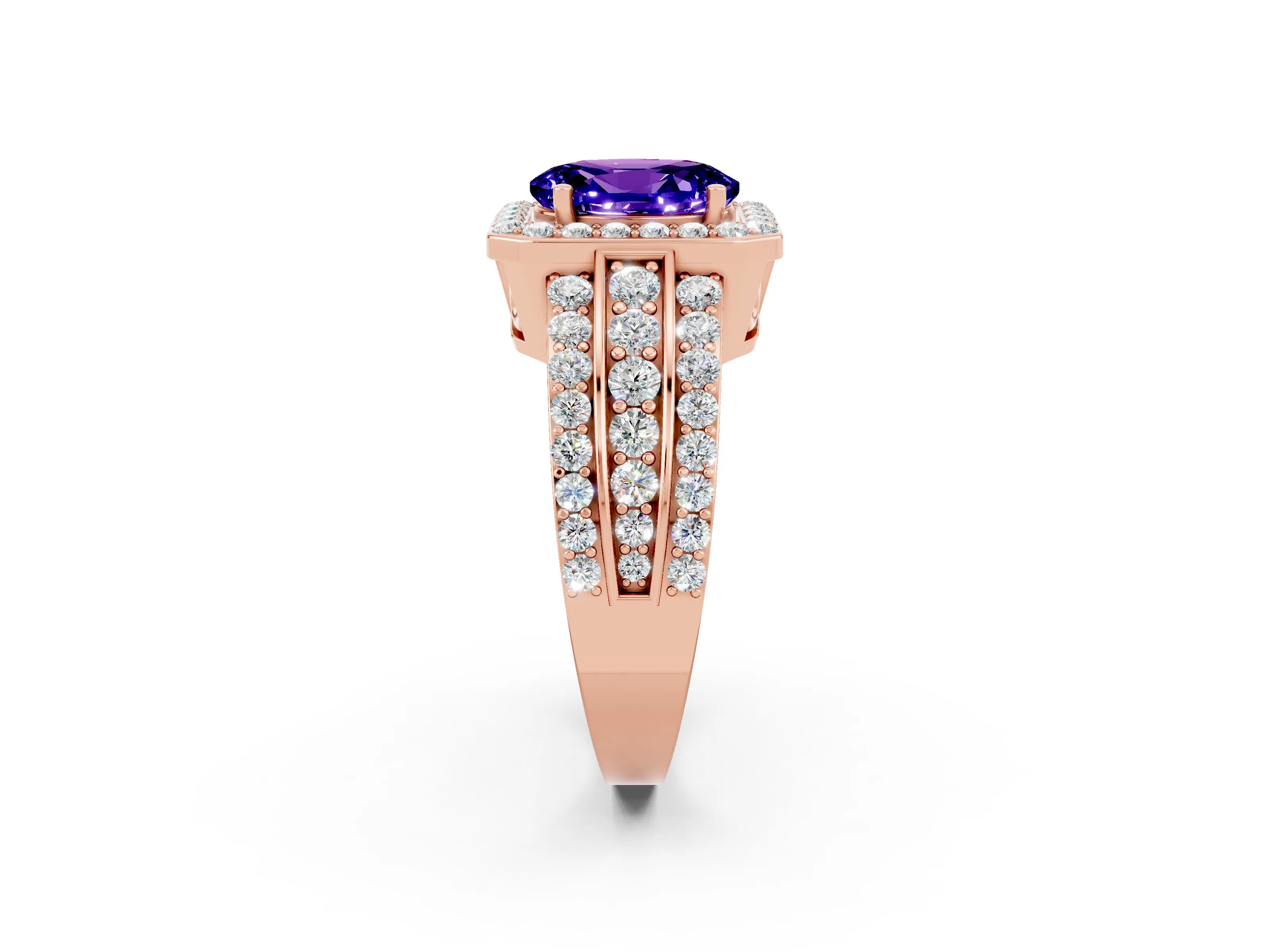 Rose gold Oval Cut Halo Tanzanite Ring with Split Shank and Four-Prong Setting_2