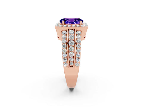Rose gold Oval Cut Halo Tanzanite Ring with Split Shank and Four-Prong Setting_2