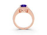 Rose gold Oval Cut Halo Tanzanite Ring with Split Shank and Four-Prong Setting_3