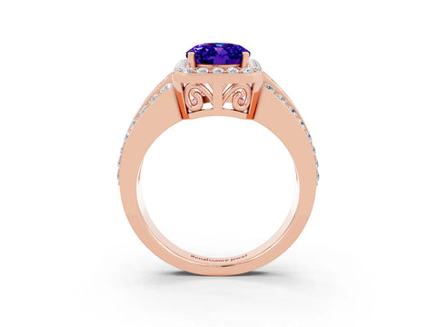 Rose gold Oval Cut Halo Tanzanite Ring with Split Shank and Four-Prong Setting_3
