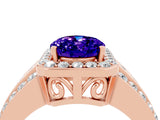 Rose gold Oval Cut Halo Tanzanite Ring with Split Shank and Four-Prong Setting_4