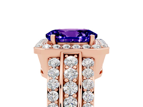 Rose gold Oval Cut Halo Tanzanite Ring with Split Shank and Four-Prong Setting_5