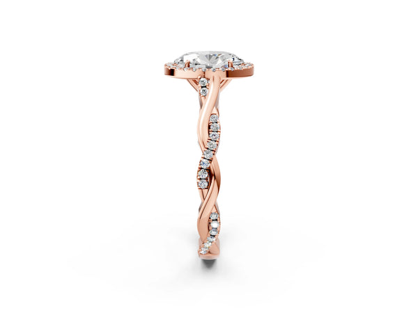 Rose Gold Oval Interwoven Twist Halo Engagement Ring Setting