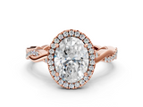 Rose gold Oval Cut Halo Twisted Band Four-Prong Ring_33