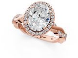 Rose gold Oval Cut Halo Twisted Band Four-Prong Ring_34