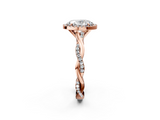 Rose gold Oval Cut Halo Twisted Band Four-Prong Ring_35