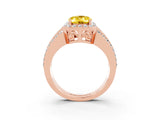 Rose gold Oval Cut Halo Yellow Sapphire Ring with Split Shank and Four-Prong Setting_27