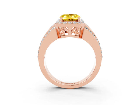 Rose gold Oval Cut Halo Yellow Sapphire Ring with Split Shank and Four-Prong Setting_27