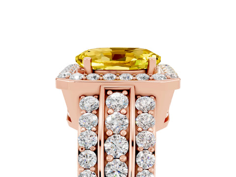 Rose gold Oval Cut Halo Yellow Sapphire Ring with Split Shank and Four-Prong Setting_29