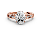 Rose gold Oval Cut Milgrain Channel Set Engagement Ring with Solitaire Prong Setting_70