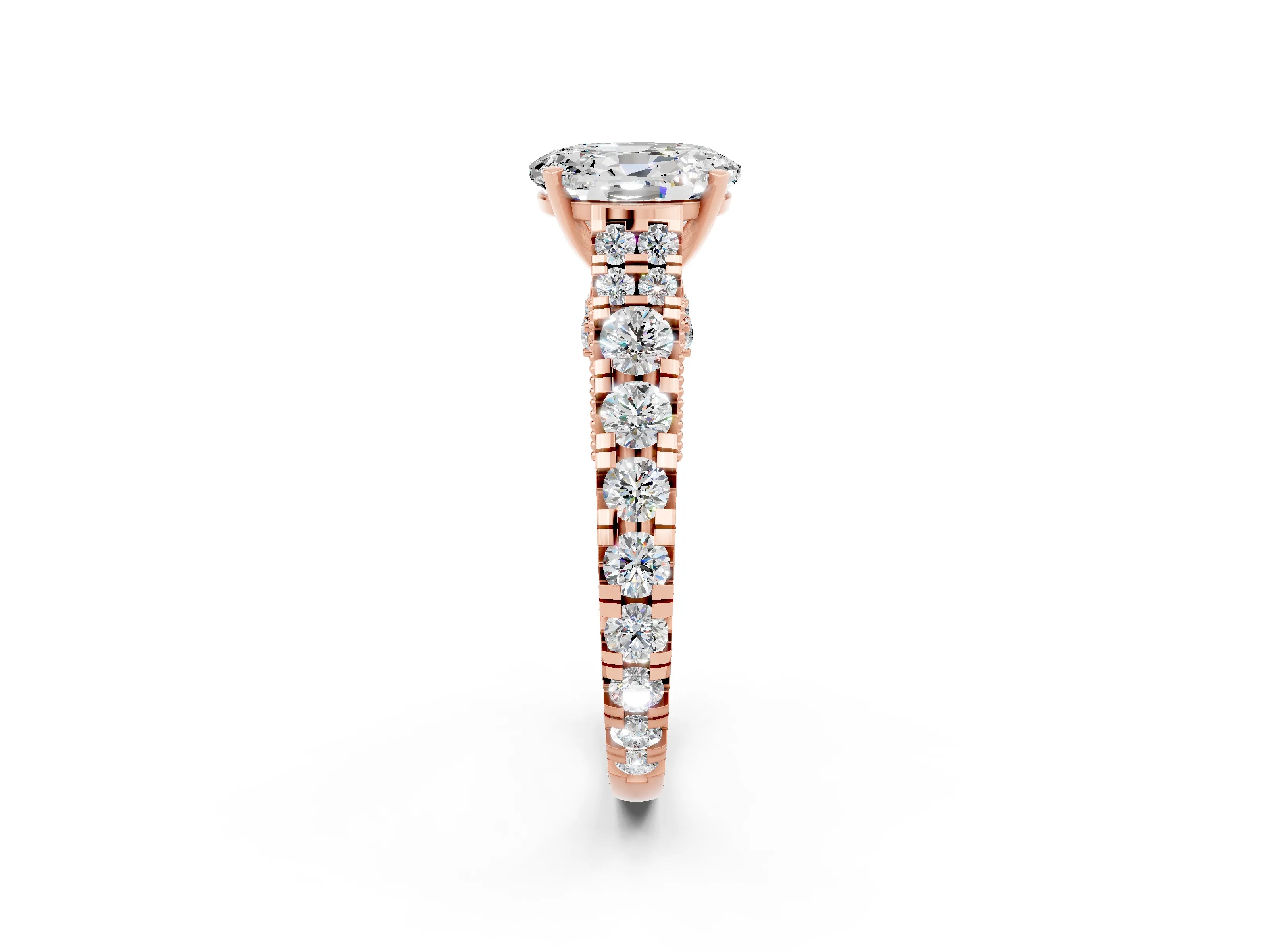 Rose gold Oval Cut Moissanite Classic Solitaire Ring with Pavé Band and Four-Prong Setting_2